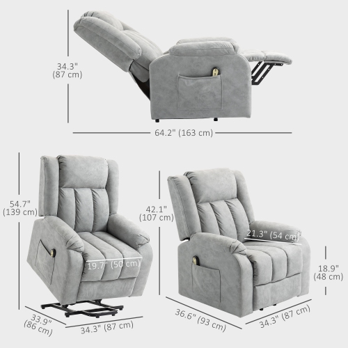 HOMCOM Power Lift Chair for Elderly, Microfibre Upholstered Electric Recliner Chair for Seniors with Footrest, Remote Control, Side Pockets for