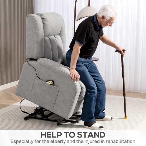 HOMCOM Power Lift Chair for Elderly, Microfibre Upholstered Electric Recliner Chair for Seniors with Footrest, Remote Control, Side Pockets for