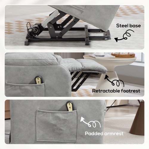 HOMCOM Power Lift Chair for Elderly, Microfibre Upholstered Electric Recliner Chair for Seniors with Footrest, Remote Control, Side Pockets for