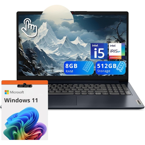 Open Box - Lenovo IdeaPad 1i 15.6" FHD Touchscreen Laptop, Intel i5-1235U, 512GB SSD, 8GB RAM, Intel Iris Xe Graphics, Full Size Keyboard, Dolby