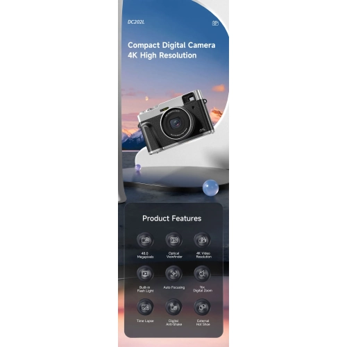 HD video photography digital camera home shooting selfie SLR camera micro single camera, suitable for outdoor travel shooting - black silver 4K