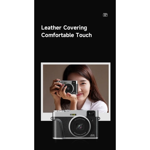 HD video photography digital camera home shooting selfie SLR camera micro single camera, suitable for outdoor travel shooting - black silver 4K