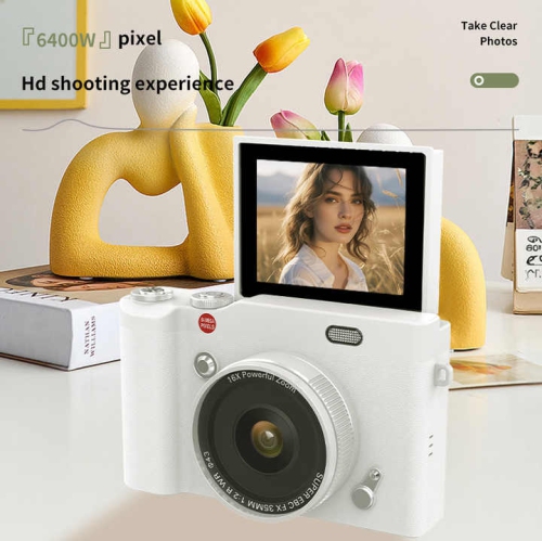 4K HD Flip Screen Student Camera Photographing Digital Travel CCD, 64MP and 2.4 Inch HD Display - Knight Black