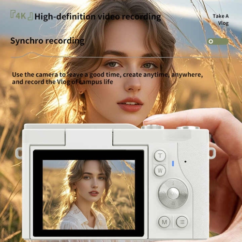 4K HD Flip Screen Student Camera Photographing Digital Travel CCD, 64MP and 2.4 Inch HD Display - Knight Black