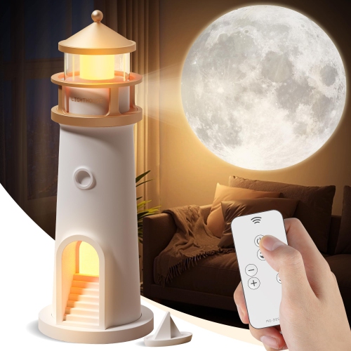 Lighthouse Moon Lamp, Bedroom Bedside Projection Lamp, Portable Bluetooth Speaker, White Noise Machine to Adjust the Atmosphere and Soothe Emotions
