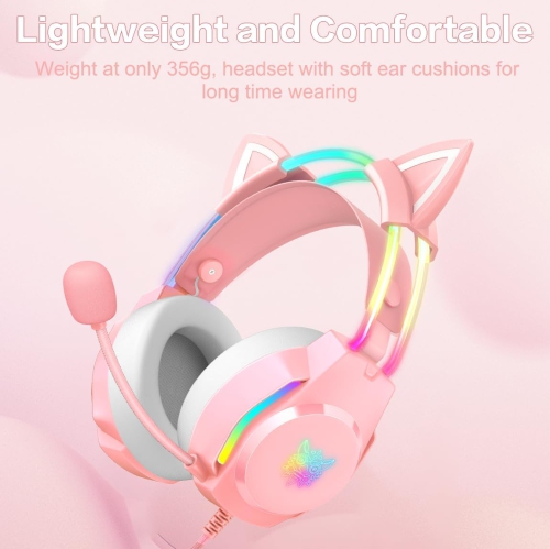 Pink cat ear wired headphones | Dreamy gradient RGB lighting | Memory foam earmuffs + lightweight design | Plug and play, supports mobile