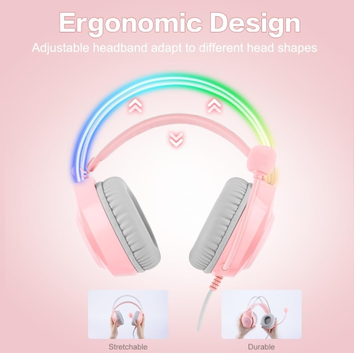 Pink cat ear wired headphones | Dreamy gradient RGB lighting | Memory foam earmuffs + lightweight design | Plug and play, supports mobile