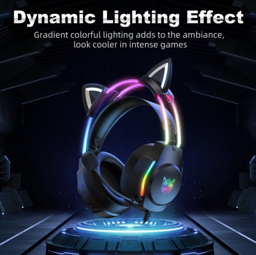Cat Ear Wired Gaming Headset | 50mm Neodymium Unit + Virtual Surround Sound | Removable Cat Ears | PC/PS5/Switch Multi-Platform Compatible | RGB
