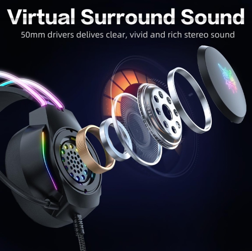 Cat Ear Wired Gaming Headset | 50mm Neodymium Unit + Virtual Surround Sound | Removable Cat Ears | PC/PS5/Switch Multi-Platform Compatible | RGB