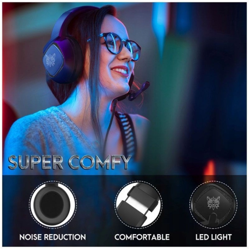 Casque de jeu professionnel, casque d'écoute avec fil LED Lights avec suppression du bruit LED et microphone réglable Excellente qualité sonore