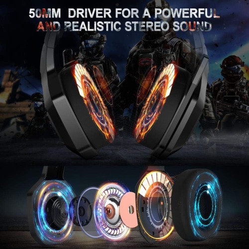 Casque de jeu professionnel, casque d'écoute filaire RGB Lighting 3,5&nbsp;mm, micro LED pour PC, portable, PS4, téléphone intelligent