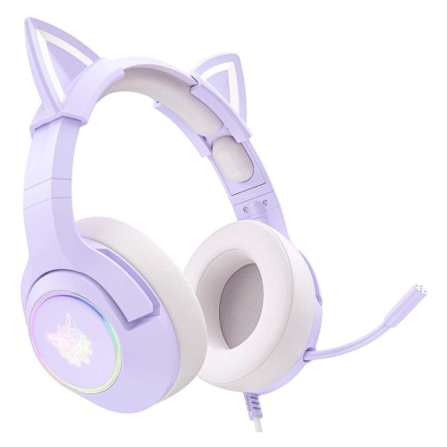[Dream Purple] Cat Ear Wired Gaming Headset｜50mm Large Unit + Intelligent Noise Reduction｜RGB Streamer Lighting Effect｜Cute Cat Ears｜Multi-platform