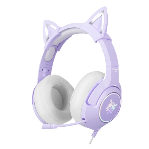 [Dream Purple] Cat Ear Wired Gaming Headset｜50mm Large Unit + Intelligent Noise Reduction｜RGB Streamer Lighting Effect｜Cute Cat Ears｜Multi-platform