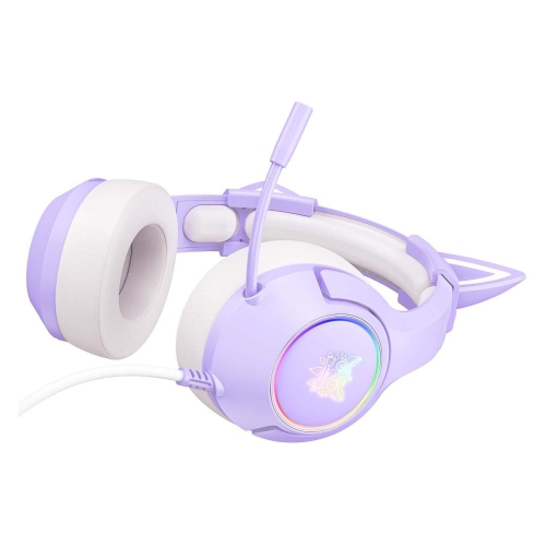 [Dream Purple] Cat Ear Wired Gaming Headset｜50mm Large Unit + Intelligent Noise Reduction｜RGB Streamer Lighting Effect｜Cute Cat Ears｜Multi-platform