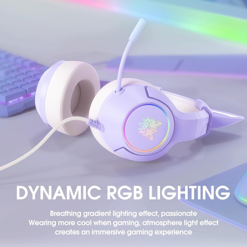 [Dream Purple] Cat Ear Wired Gaming Headset｜50mm Large Unit + Intelligent Noise Reduction｜RGB Streamer Lighting Effect｜Cute Cat Ears｜Multi-platform