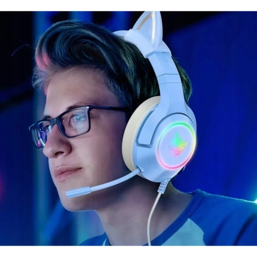 Casque de jeu Blue Glitter Edition de Cat Ear | Pilote 50 mm + microphone à suppression du bruit | Éclairage coloré RVB | Oreilles Cat amovibles
