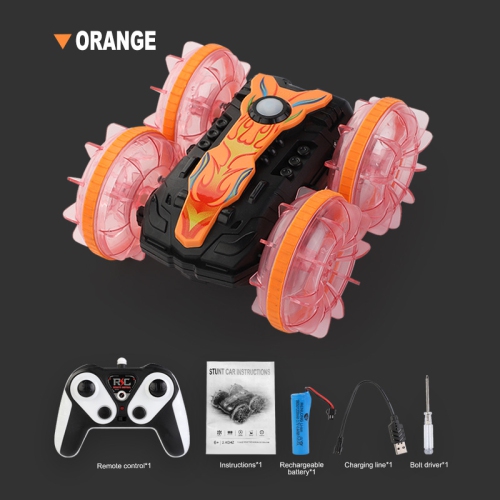 Light water car double-sided remote control amphibious rolling rotation remote control stunt beach toy children's car electric-1203Q orange