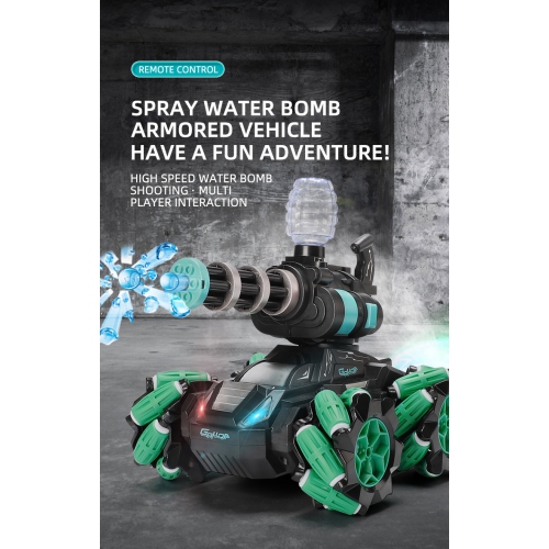 Handle remote control tank music spray light remote control car tank car children's toy car - black and green