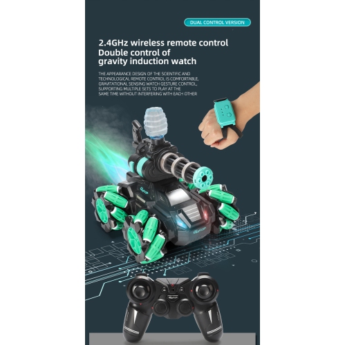 Handle remote control tank music spray light remote control car tank car children's toy car - black and green