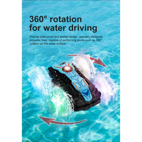Light water car double-sided remote control amphibious rolling rotation remote control stunt beach toy children's car electric-1203Q blue