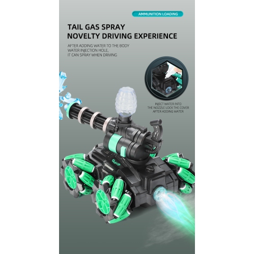 Gesture sensing handle remote control tank music spray light remote control car tank car children's toy car - black and green