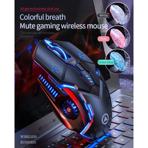 Nouvelle souris mécanique sans fil mini A9 ultramince souris silencieuse rechargeable de bureau portative - noir lumière colorée - modèle silencieux