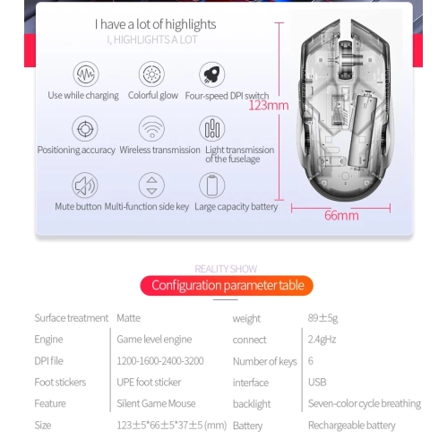 Nouvelle souris mécanique sans fil mini A9 ultramince souris silencieuse rechargeable de bureau - lumière colorée rose - modèle silencieux sans fil