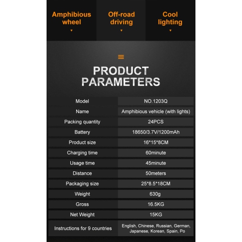 Light water car double-sided remote control amphibious rolling rotation remote control stunt beach toy children's car electric-1203Q blue