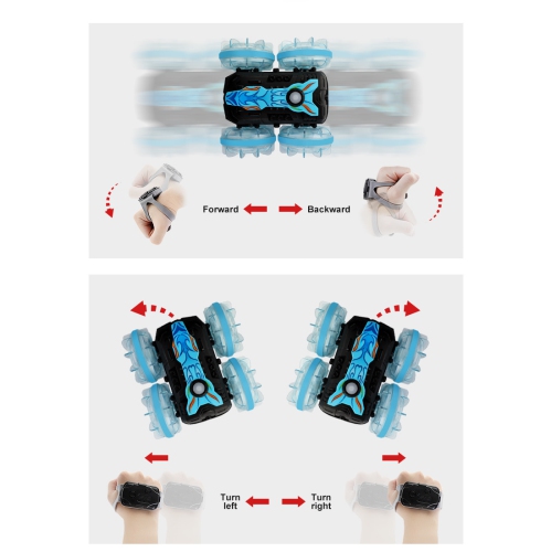 Light water car double-sided remote control amphibious rolling rotation remote control stunt beach toy children's car electric-1203Q blue