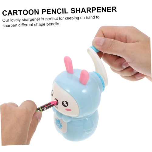 Cartoon automatic pencil sharpener gift cartoon rabbit manual pencil sharpener, non-slip handle, suitable for students - blue