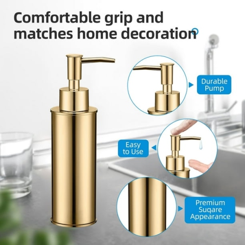 304 bouteille de lotion de savon à main en acier inoxydable avec distributeur de savon mural à pression - doré