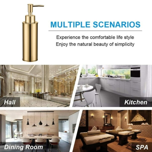 304 bouteille de lotion de savon à main en acier inoxydable avec distributeur de savon mural à pression - doré