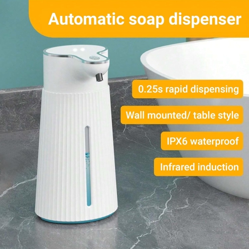 Automatic soap dispenser, ABS touchless soap dispenser, 400 ml, with infrared motion sensor and waterproof base, USB-C charging, IPX6 - White