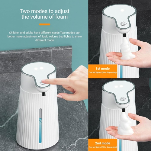 Automatic soap dispenser, ABS touchless soap dispenser, 400 ml, with infrared motion sensor and waterproof base, USB-C charging, IPX6 - White