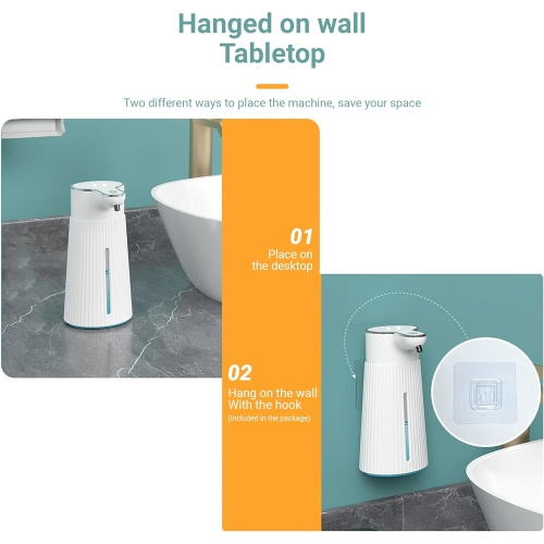 Automatic soap dispenser, ABS touchless soap dispenser, 400 ml, with infrared motion sensor and waterproof base, USB-C charging, IPX6 - White