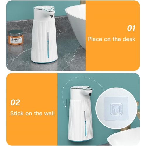Distributeur de savon automatique, distributeur de savon ABS sans contact, 400 ml, avec capteur de mouvement infrarouge et base étanche,