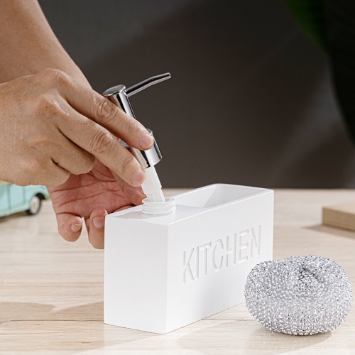 Wall-mounted dishwashing liquid push-dispensing bottle with cleaning ball sponge holder, bathroom and kitchen soap dispenser storage box - white