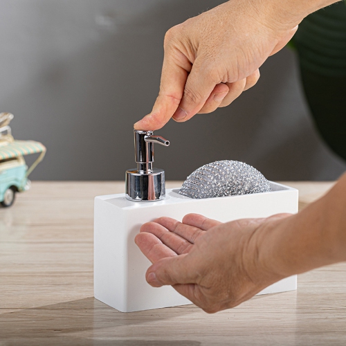 Wall-mounted dishwashing liquid push-dispensing bottle with cleaning ball sponge holder, bathroom and kitchen soap dispenser storage box - white