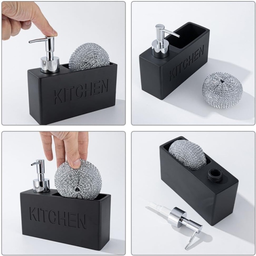 Bouteille à pousser pour lave-vaisselle murale avec porte-éponge à bille de nettoyage, boîte de rangement pour distributeur de savon de salle de bain