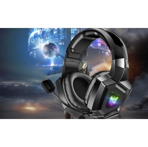Gaming Headset with Bendable Microphone, Over-Ear Wired Headphones, Cool RGB Lighting, Memory Foam Skin-Friendly Earmuffs, 360° Surround Sound, 3.5mm