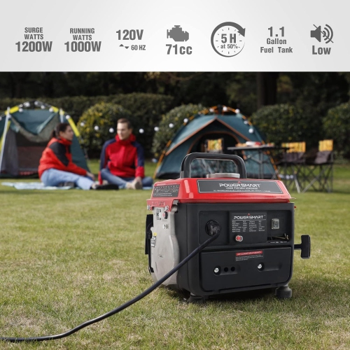 PowerSmart PS50 1000W 2 Stroke Manual Start Portable Generator, Red/Black