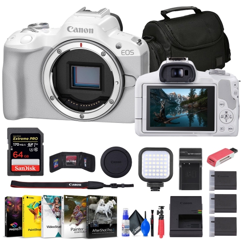 Canon EOS R50 Mirrorless Camera + 64GB Card + Bag + Charger + Battery + More