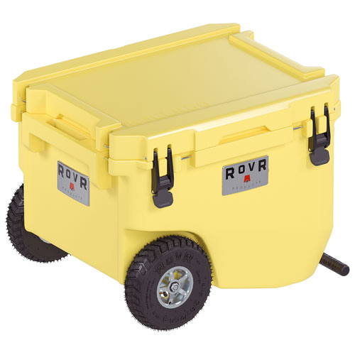 Glacière à parois rigides sur roues de 56,8 L avec poignée RollR de RovR - Côté ensoleillé
