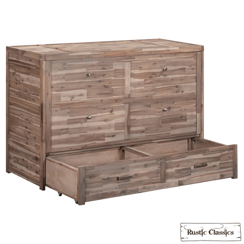 Rustic Classics Stow Queen Size Murphy Bed Cabinet with Gel Memory Foam Mattress