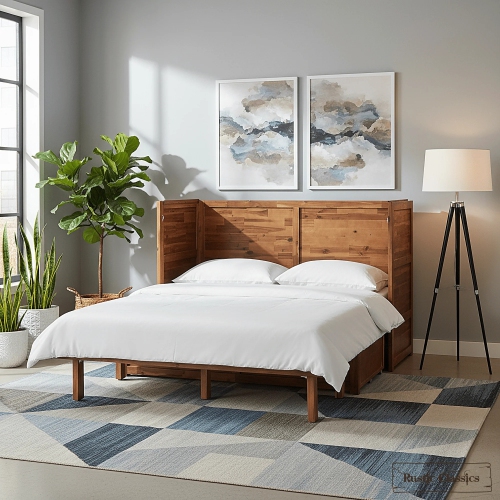 Rustic Classics Stow Queen Size Murphy Bed Cabinet with Gel Memory Foam Mattress