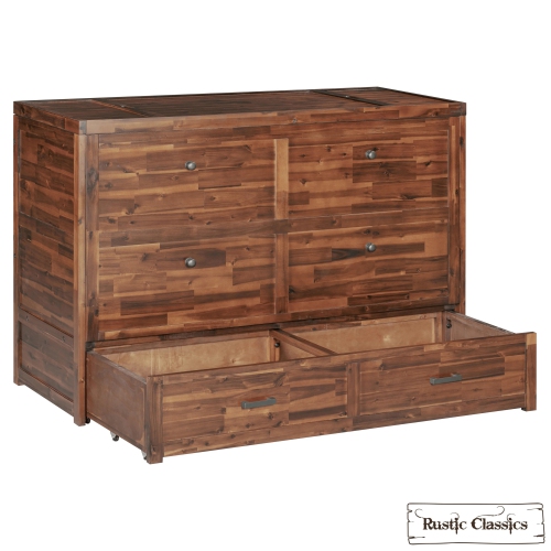 Rustic Classics Stow Queen Size Murphy Bed Cabinet with Gel Memory Foam Mattress