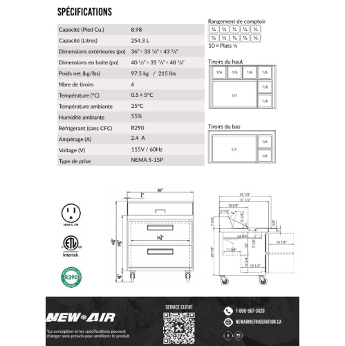 New Air NPT-36SA-2D Refrigerated Salad/Sandwich Prep Table - Ideal for restaurants, cafeterias and food processing spaces