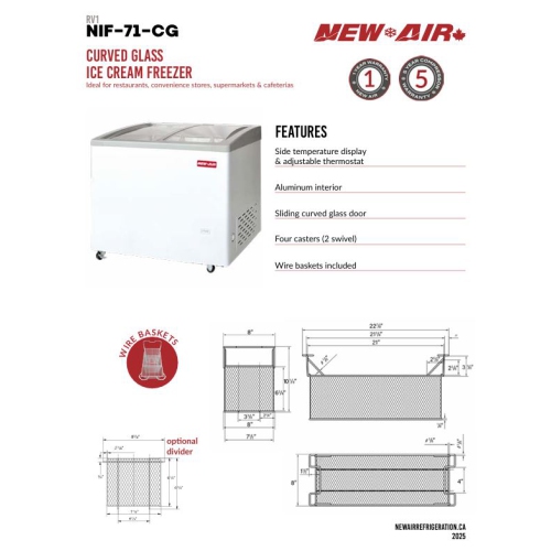 NEW AIR NIF-71-CG 71" Curved Glass Ice Cream Freezer - Ideal for restaurants, convenience stores, supermarkets and cafererias