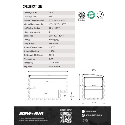 NEW AIR NIF-71-CG 71" Curved Glass Ice Cream Freezer - Ideal for restaurants, convenience stores, supermarkets and cafererias