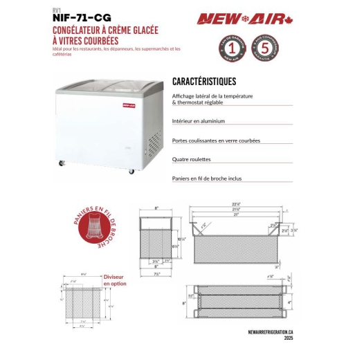 NEW AIR NIF-71-CG 71" Curved Glass Ice Cream Freezer - Ideal for restaurants, convenience stores, supermarkets and cafererias